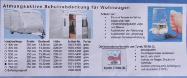 Schutzabdeckung für Wohnwagen Tyvek Titan 3L - Wohnwagen Zubehoer - Frankfurt am Main